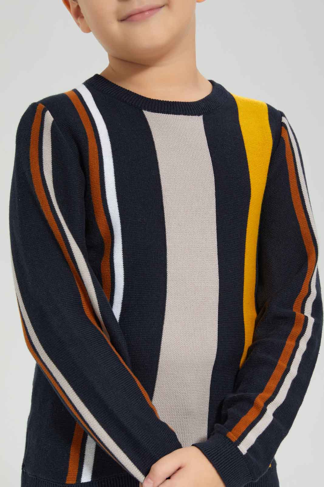 Redtag-Navy-Vertical-Stripe-Crew-Neck-Jumper-BOY-Pullovers,-Category:Pullovers,-Colour:Navy,-Deals:New-In,-Dept:Boys,-Filter:Boys-(2-to-8-Yrs),-New-In-BOY-APL,-Non-Sale,-Section:Boys-(0-to-14Yrs),-W22A-Boys-2 to 8 Years