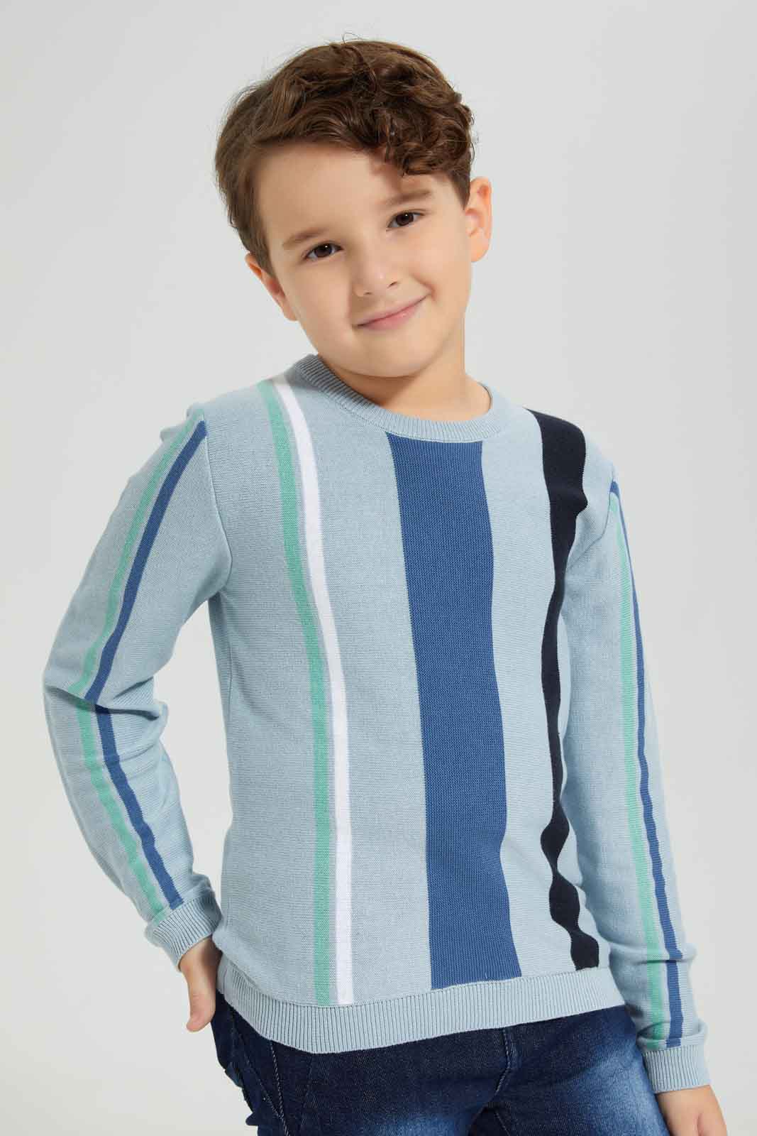 Redtag-Blue-Vertical-Stripe-Crew-Neck-Jumper-BOY-Pullovers,-Category:Pullovers,-Colour:Blue,-Deals:New-In,-Dept:Boys,-Filter:Boys-(2-to-8-Yrs),-New-In-BOY-APL,-Non-Sale,-Section:Boys-(0-to-14Yrs),-W22A-Boys-2 to 8 Years