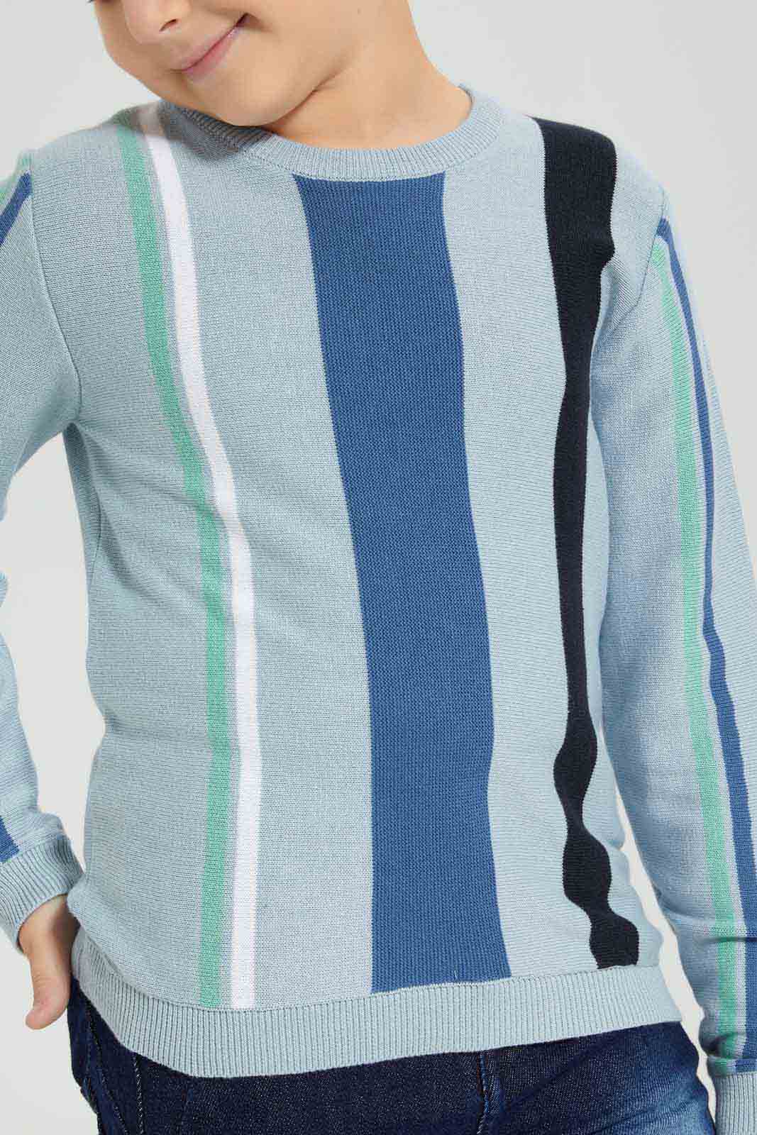 Redtag-Blue-Vertical-Stripe-Crew-Neck-Jumper-BOY-Pullovers,-Category:Pullovers,-Colour:Blue,-Deals:New-In,-Dept:Boys,-Filter:Boys-(2-to-8-Yrs),-New-In-BOY-APL,-Non-Sale,-Section:Boys-(0-to-14Yrs),-W22A-Boys-2 to 8 Years
