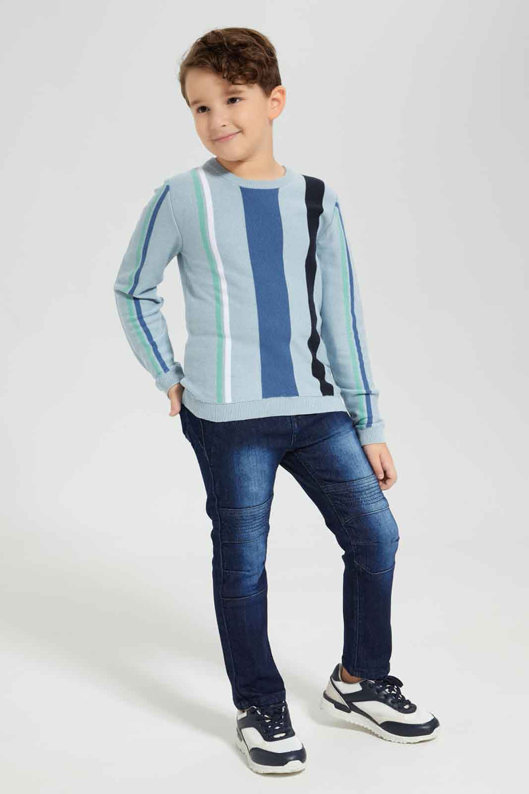 Redtag-Blue-Vertical-Stripe-Crew-Neck-Jumper-BOY-Pullovers,-Category:Pullovers,-Colour:Blue,-Deals:New-In,-Dept:Boys,-Filter:Boys-(2-to-8-Yrs),-New-In-BOY-APL,-Non-Sale,-Section:Boys-(0-to-14Yrs),-W22A-Boys-2 to 8 Years