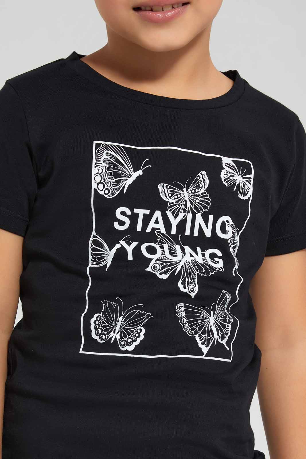 Redtag-Black-Basic-Butterfly-Placement-Category:T-Shirts,-Colour:Black,-Deals:New-In,-Filter:Girls-(2-to-8-Yrs),-GIR-T-Shirts,-New-In-GIR-APL,-Non-Sale,-Section:Girls-(0-to-14Yrs),-TBL,-W22O-Girls-2 to 8 Years