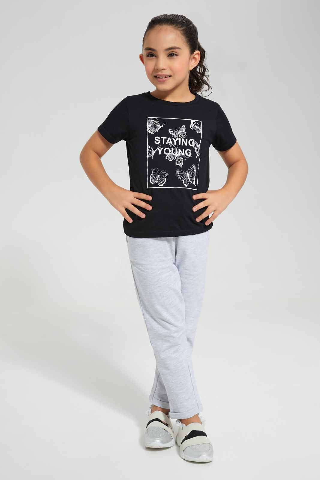 Redtag-Black-Basic-Butterfly-Placement-Category:T-Shirts,-Colour:Black,-Deals:New-In,-Filter:Girls-(2-to-8-Yrs),-GIR-T-Shirts,-New-In-GIR-APL,-Non-Sale,-Section:Girls-(0-to-14Yrs),-TBL,-W22O-Girls-2 to 8 Years