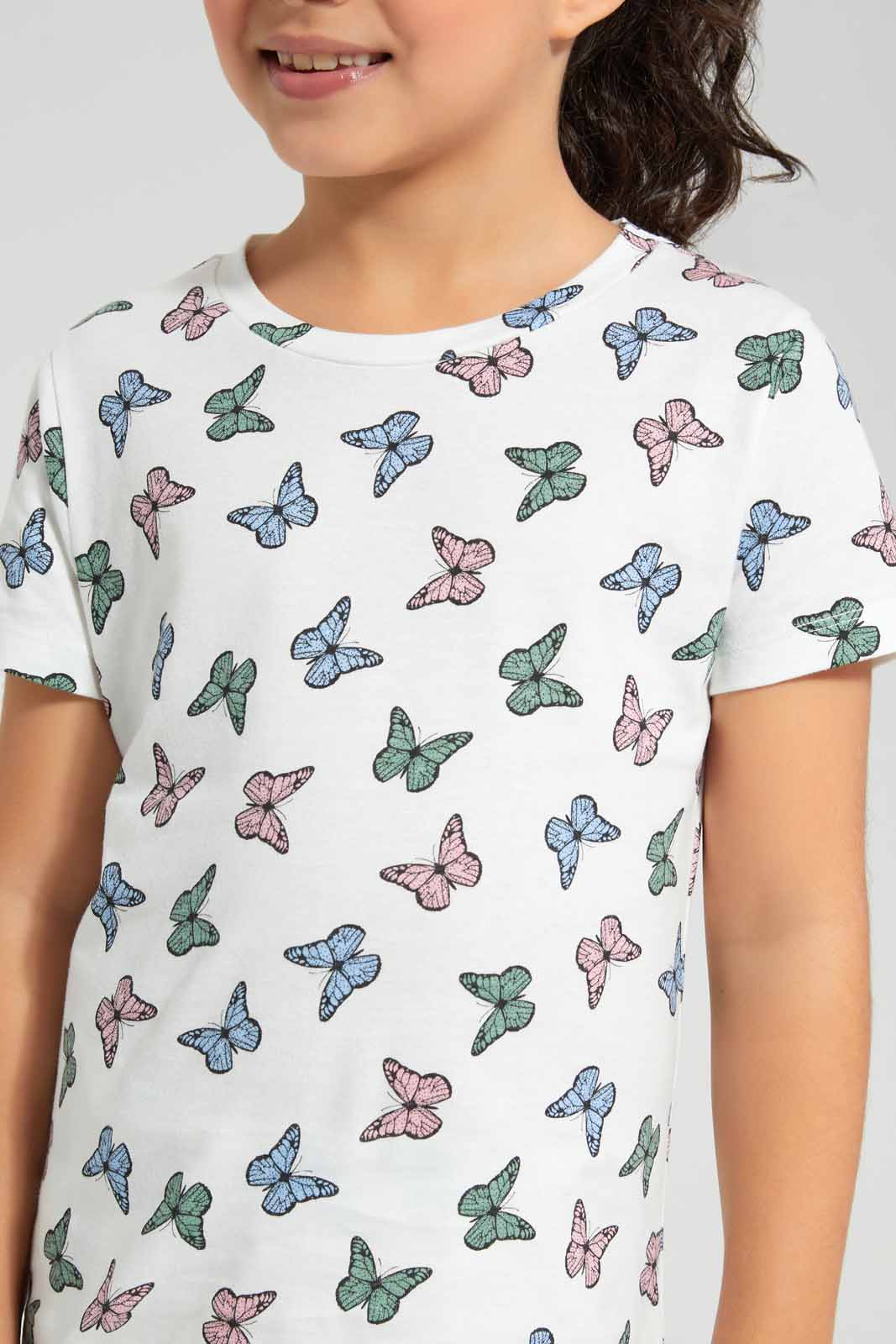 Redtag-Pink-Basic-Butterly-Aop-Tshirt-Category:T-Shirts,-Colour:Apricot,-Deals:New-In,-Filter:Girls-(2-to-8-Yrs),-GIR-T-Shirts,-New-In-GIR-APL,-Non-Sale,-Section:Girls-(0-to-14Yrs),-TBL,-W22O-Girls-2 to 8 Years