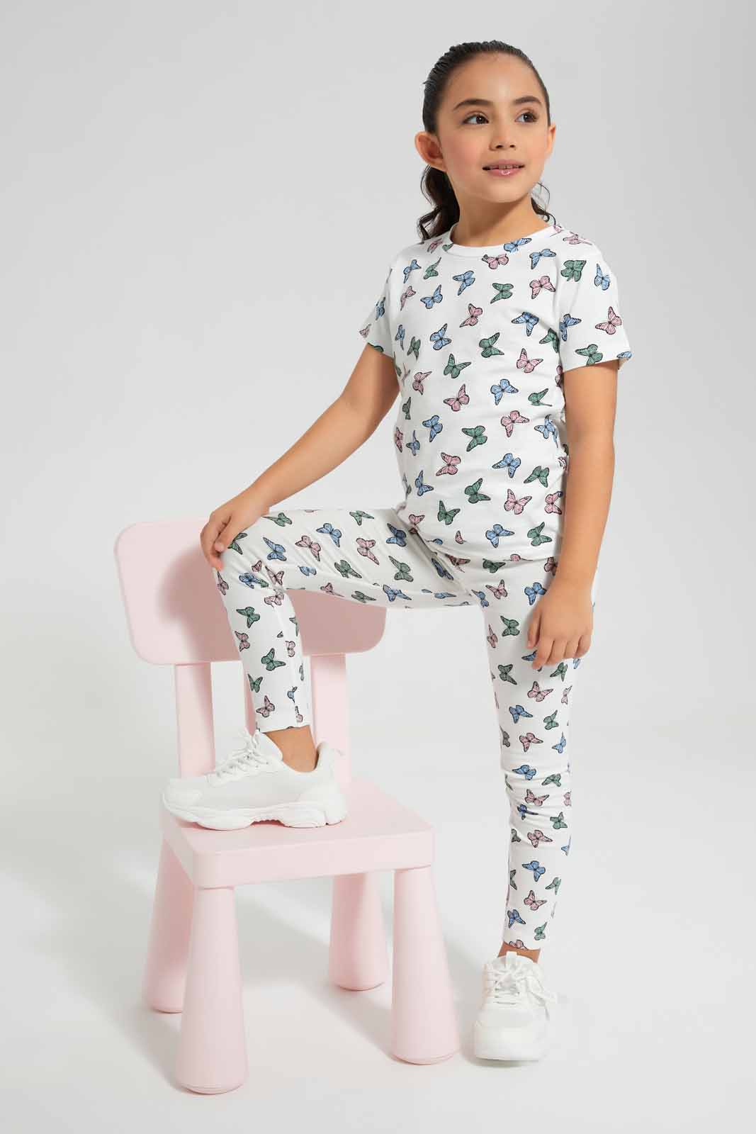 Redtag-Pink-Basic-Butterly-Aop-Tshirt-Category:T-Shirts,-Colour:Apricot,-Deals:New-In,-Filter:Girls-(2-to-8-Yrs),-GIR-T-Shirts,-New-In-GIR-APL,-Non-Sale,-Section:Girls-(0-to-14Yrs),-TBL,-W22O-Girls-2 to 8 Years