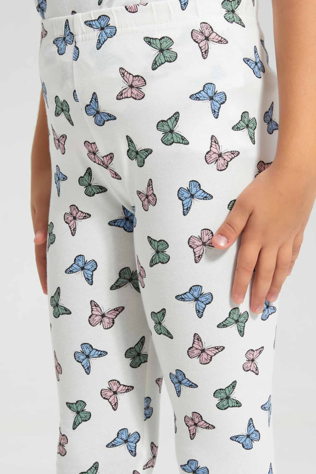 Redtag-Pink-Butterfly-Aop-Legging-Category:Jeggings,-Colour:Apricot,-Deals:New-In,-Filter:Girls-(2-to-8-Yrs),-GIR-Jeggings,-New-In-GIR-APL,-Non-Sale,-Section:Girls-(0-to-14Yrs),-TBL,-W22O-Girls-2 to 8 Years