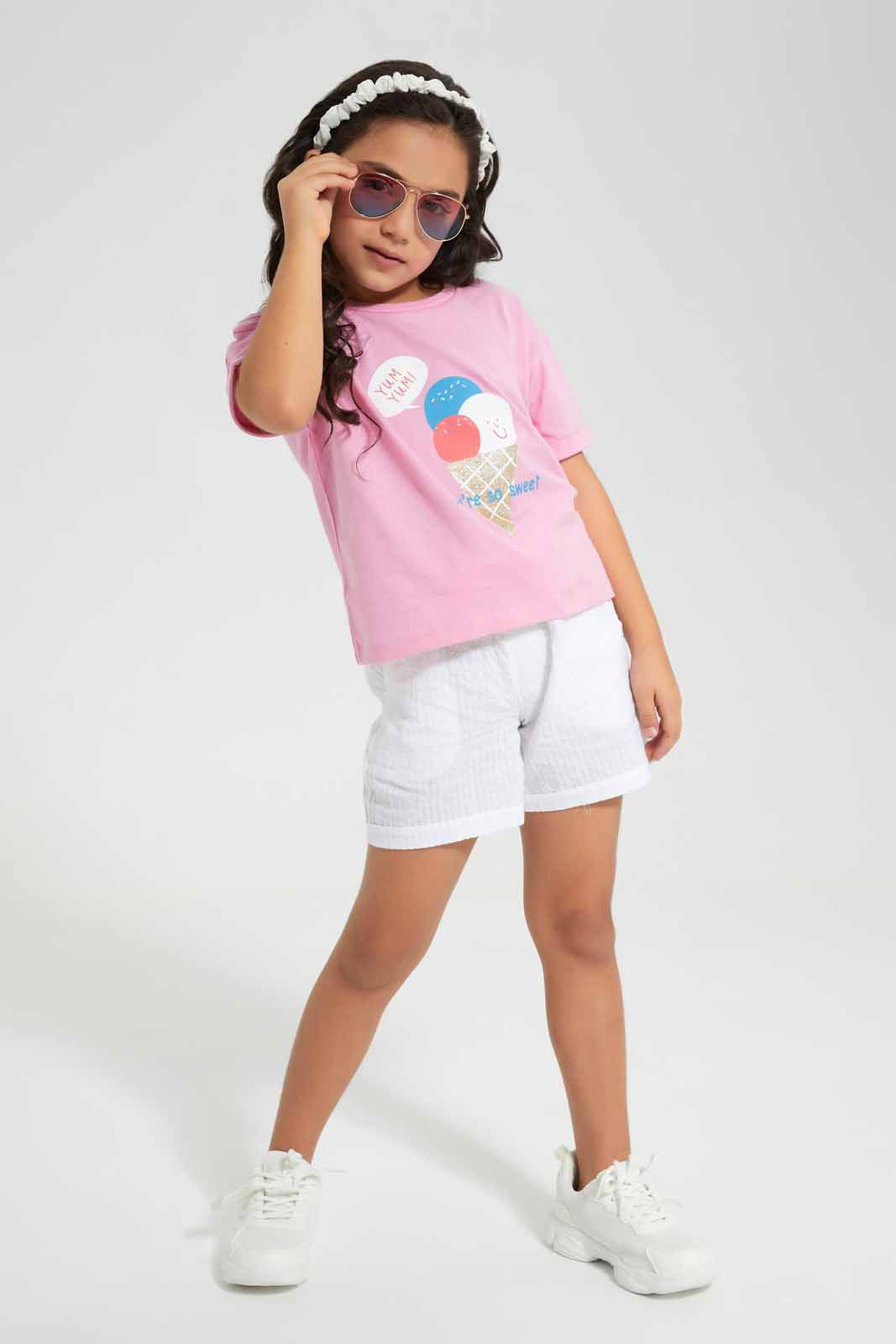 Redtag-Pink-Boxy-Tee--Ice-Cream-Placement-Category:T-Shirts,-Colour:Apricot,-Deals:New-In,-Filter:Girls-(2-to-8-Yrs),-GIR-T-Shirts,-New-In-GIR-APL,-Non-Sale,-Section:Girls-(0-to-14Yrs),-TBL,-W22O-Girls-2 to 8 Years