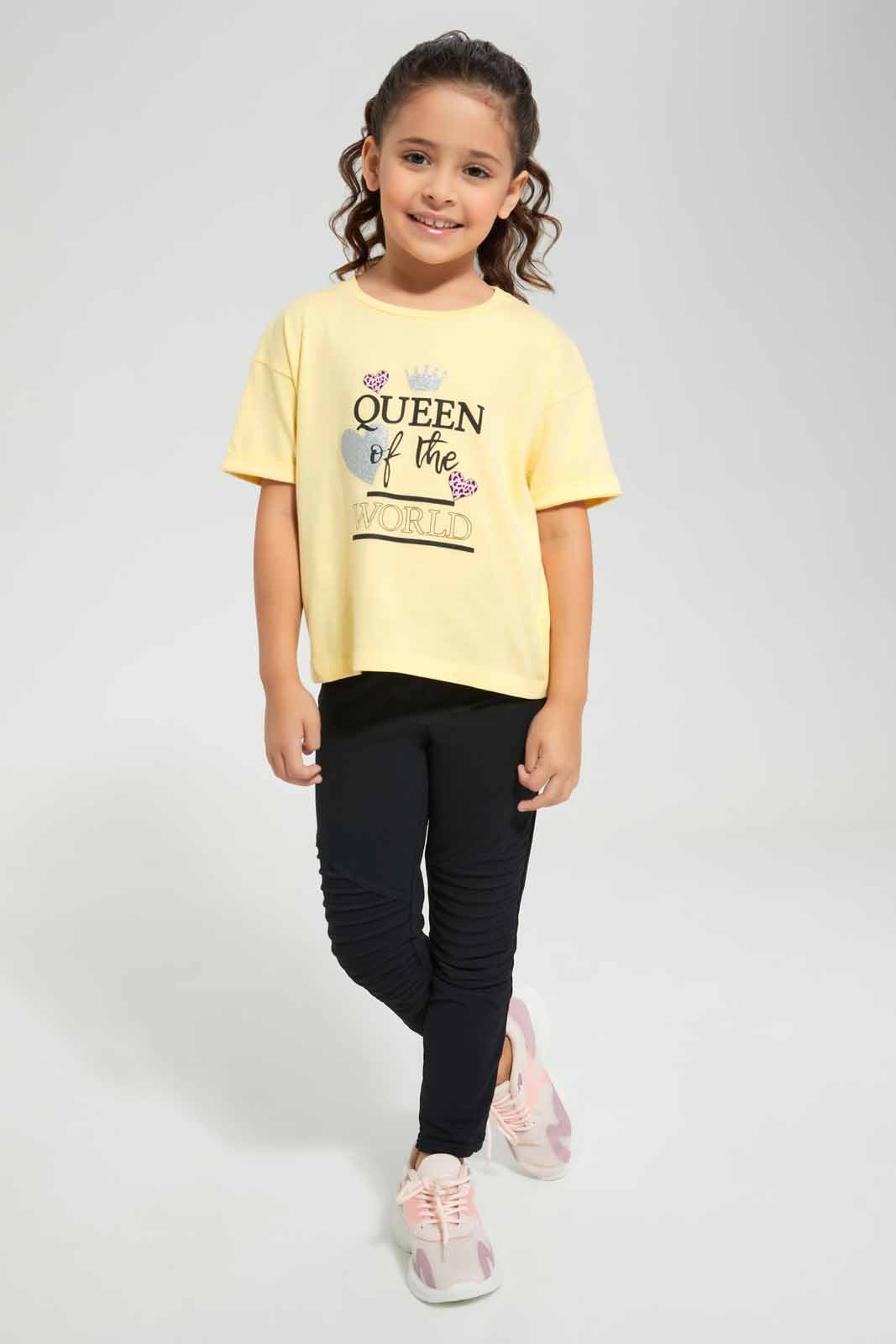 Redtag-Yellow-Boxy-Tee--Queen-Placement-Category:T-Shirts,-Colour:Yellow,-Deals:New-In,-Filter:Girls-(2-to-8-Yrs),-GIR-T-Shirts,-New-In-GIR-APL,-Non-Sale,-Section:Girls-(0-to-14Yrs),-TBL,-W22O-Girls-2 to 8 Years