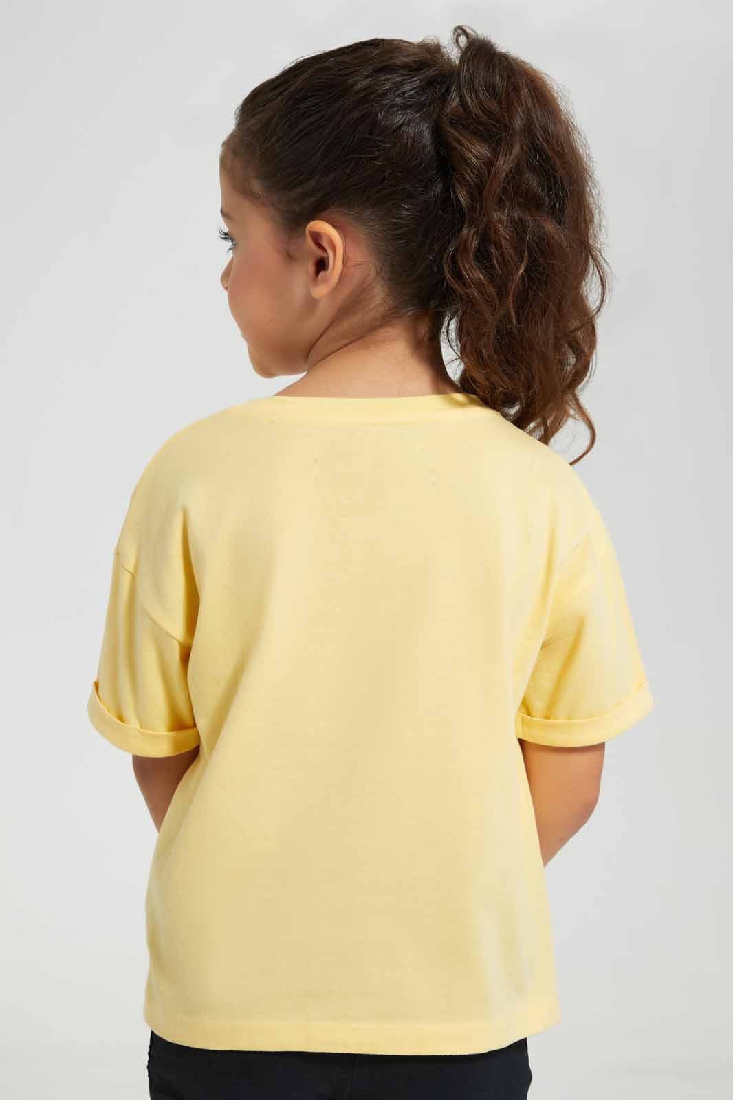 Redtag-Yellow-Boxy-Tee--Queen-Placement-Category:T-Shirts,-Colour:Yellow,-Deals:New-In,-Filter:Girls-(2-to-8-Yrs),-GIR-T-Shirts,-New-In-GIR-APL,-Non-Sale,-Section:Girls-(0-to-14Yrs),-TBL,-W22O-Girls-2 to 8 Years