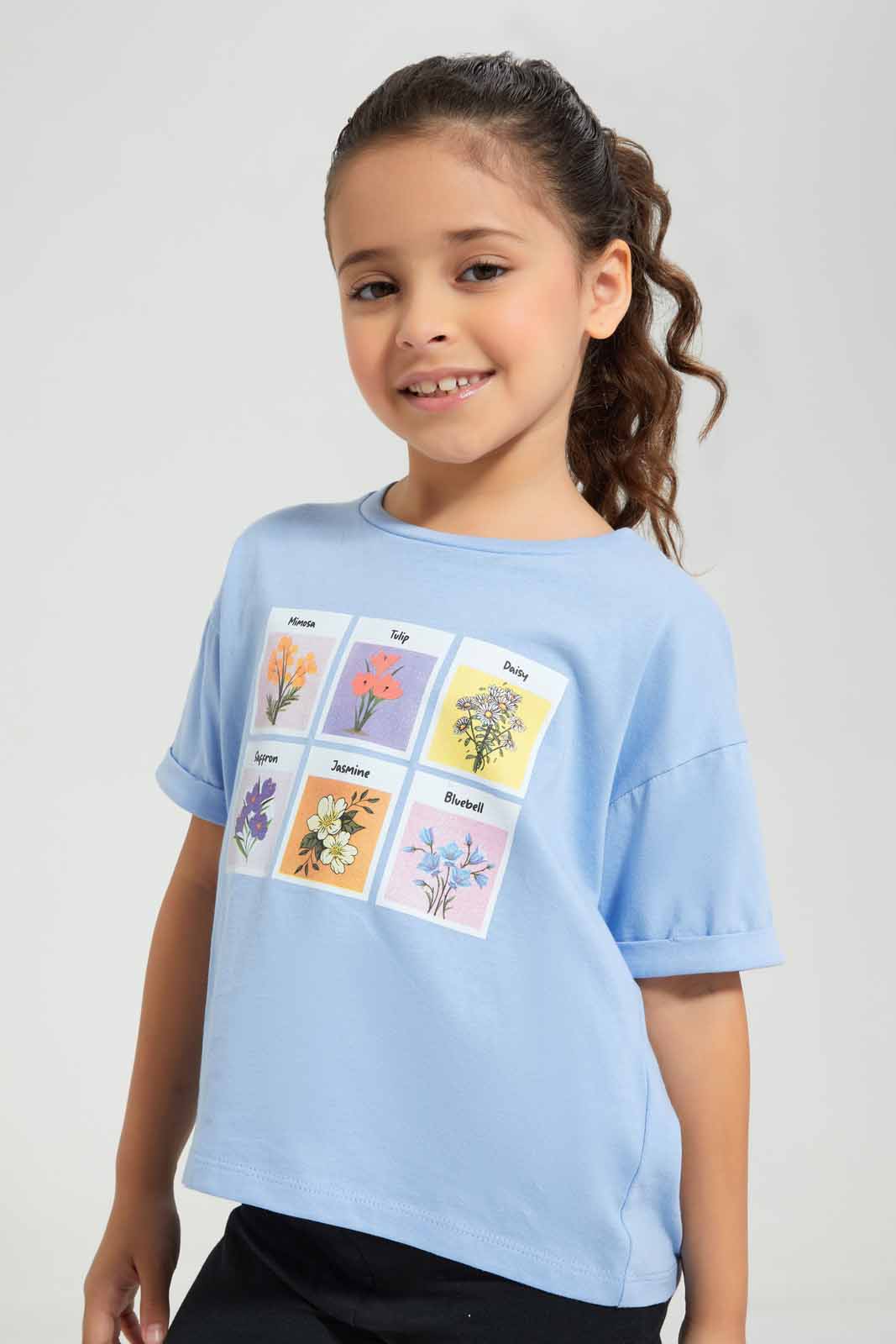 Redtag-Blue-Boxy-Tee---Floral-Placement-Category:T-Shirts,-Colour:Blue,-Deals:New-In,-Filter:Girls-(2-to-8-Yrs),-GIR-T-Shirts,-New-In-GIR-APL,-Non-Sale,-Section:Girls-(0-to-14Yrs),-TBL,-W22O-Girls-2 to 8 Years