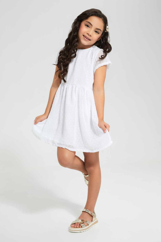 Redtag-White-Dobby-Dress-Category:Dresses,-Colour:White,-Deals:New-In,-Filter:Girls-(2-to-8-Yrs),-GIR-Dresses,-New-In-GIR,-Non-Sale,-Section:Girls-(0-to-14Yrs),-W22O-Girls-2 to 8 Years
