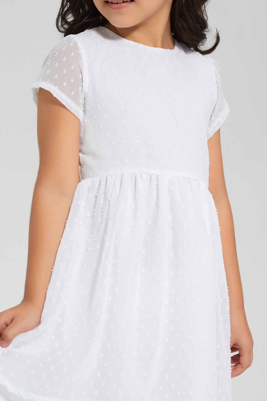Redtag-White-Dobby-Dress-Category:Dresses,-Colour:White,-Deals:New-In,-Filter:Girls-(2-to-8-Yrs),-GIR-Dresses,-New-In-GIR,-Non-Sale,-Section:Girls-(0-to-14Yrs),-W22O-Girls-2 to 8 Years