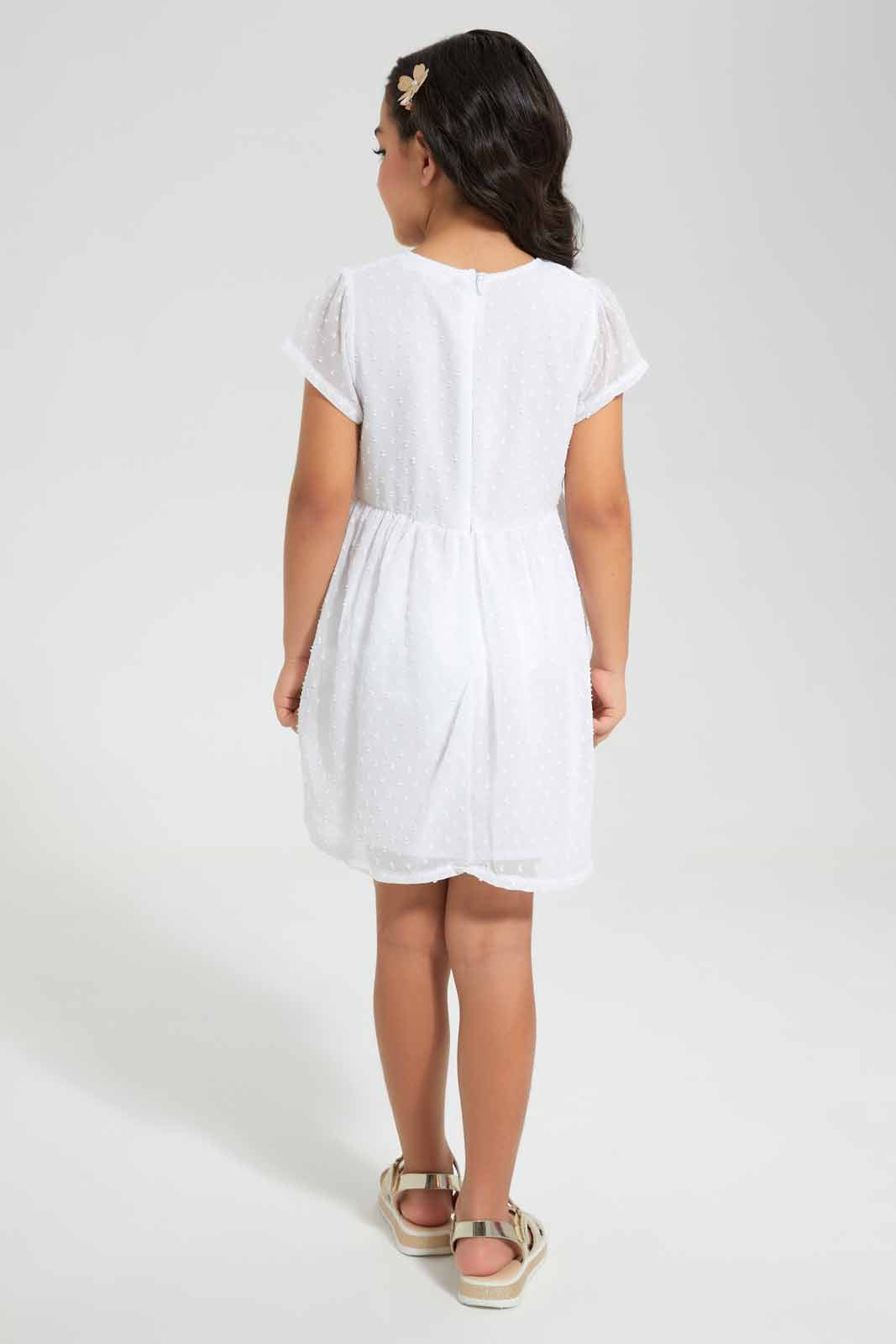Redtag-White-Dobby-Dress-Category:Dresses,-Colour:White,-Deals:New-In,-Filter:Girls-(2-to-8-Yrs),-GIR-Dresses,-New-In-GIR,-Non-Sale,-Section:Girls-(0-to-14Yrs),-W22O-Girls-2 to 8 Years