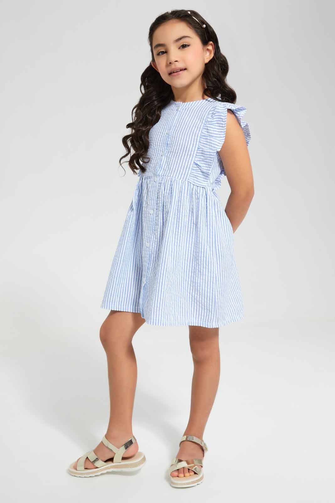 Redtag-Blue-Stripe-Dress-Category:Dresses,-Colour:Blue,-Deals:New-In,-Filter:Girls-(2-to-8-Yrs),-GIR-Dresses,-New-In-GIR,-Non-Sale,-Section:Girls-(0-to-14Yrs),-W22O-Girls-2 to 8 Years
