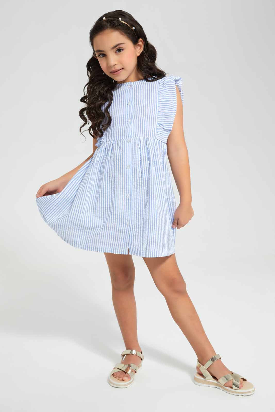 Redtag-Blue-Stripe-Dress-Category:Dresses,-Colour:Blue,-Deals:New-In,-Filter:Girls-(2-to-8-Yrs),-GIR-Dresses,-New-In-GIR,-Non-Sale,-Section:Girls-(0-to-14Yrs),-W22O-Girls-2 to 8 Years