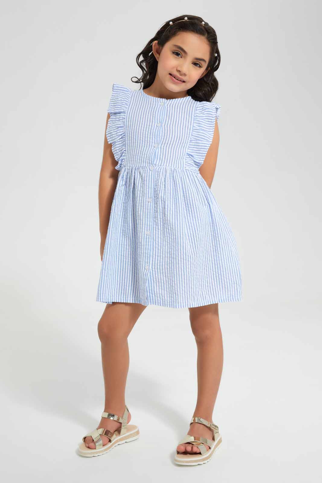 Redtag-Blue-Stripe-Dress-Category:Dresses,-Colour:Blue,-Deals:New-In,-Filter:Girls-(2-to-8-Yrs),-GIR-Dresses,-New-In-GIR,-Non-Sale,-Section:Girls-(0-to-14Yrs),-W22O-Girls-2 to 8 Years