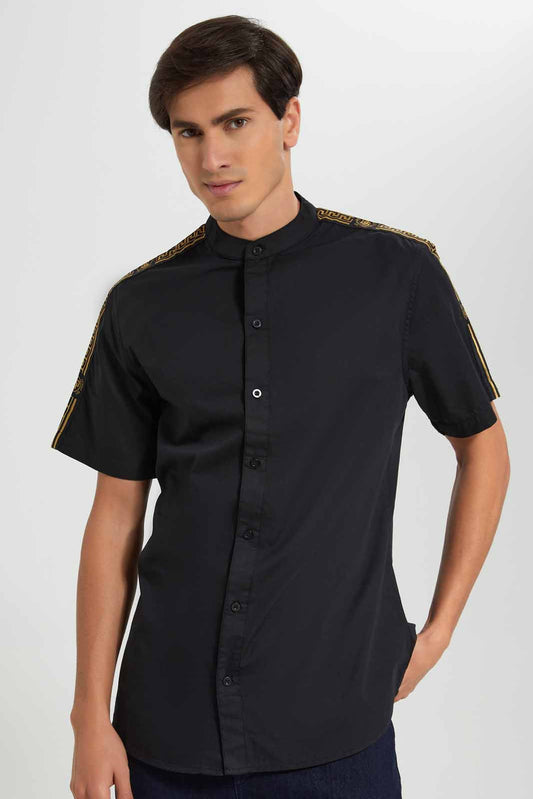 Redtag-Black-S/S-Shirt-With-Shoulder-Tape-Category:Shirts,-Colour:Black,-Deals:New-In,-Filter:Men's-Clothing,-Men-Shirts,-New-In-Men-APL,-Non-Sale,-Section:Men,-W22O-Men's-