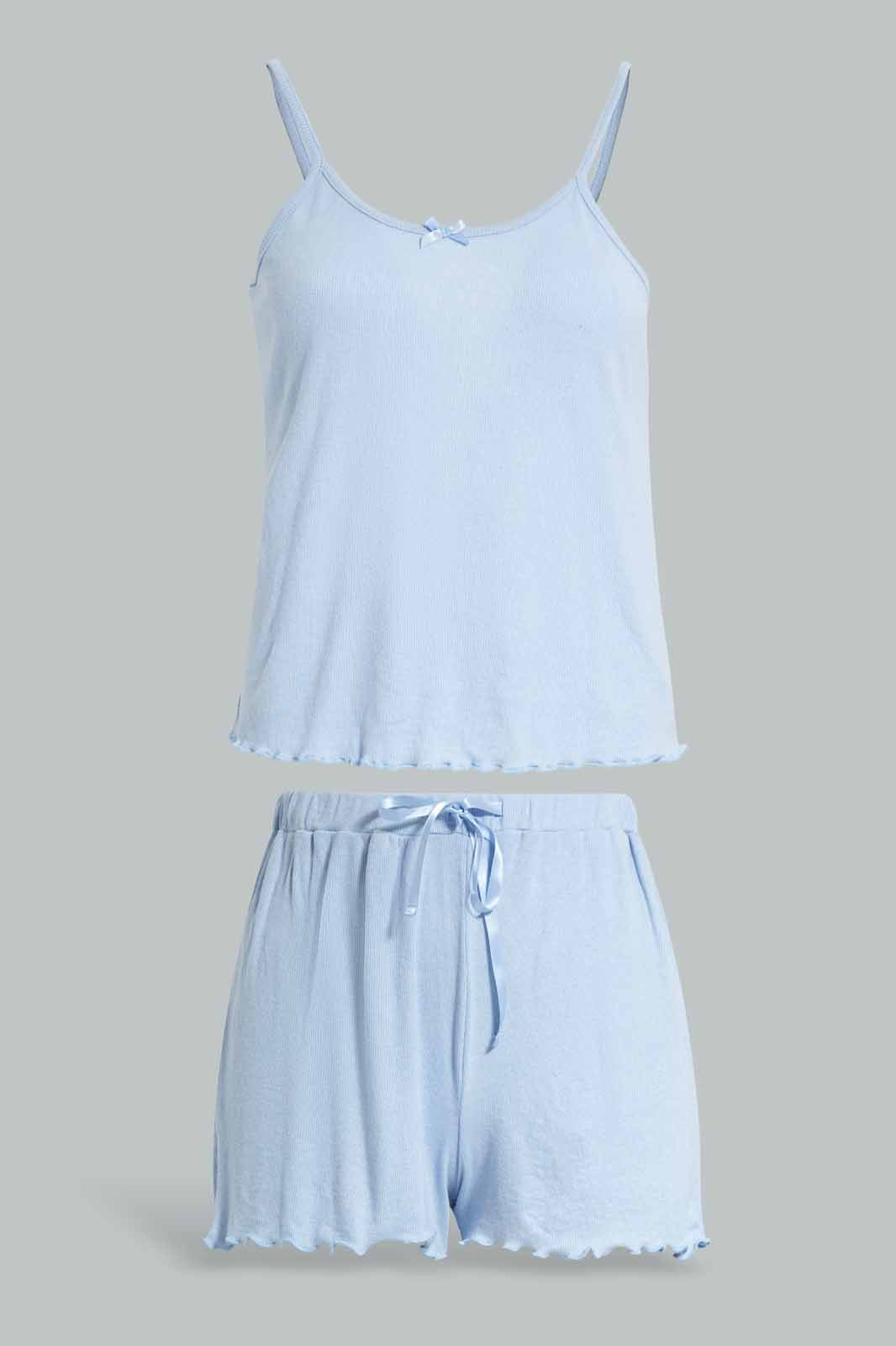 Redtag-Lt-Blue-Cami-With-Short-Pajama-Set-Category:Pyjama-Sets,-Colour:Blue,-Deals:New-In,-Filter:Women's-Clothing,-New-In-Women-APL,-Non-Sale,-Section:Women,-W22O,-Women-Pyjama-Sets--