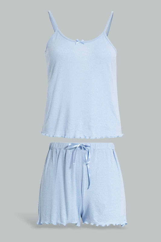 Redtag-Lt-Blue-Cami-With-Short-Pajama-Set-Category:Pyjama-Sets,-Colour:Blue,-Deals:New-In,-Filter:Women's-Clothing,-New-In-Women-APL,-Non-Sale,-Section:Women,-W22O,-Women-Pyjama-Sets--