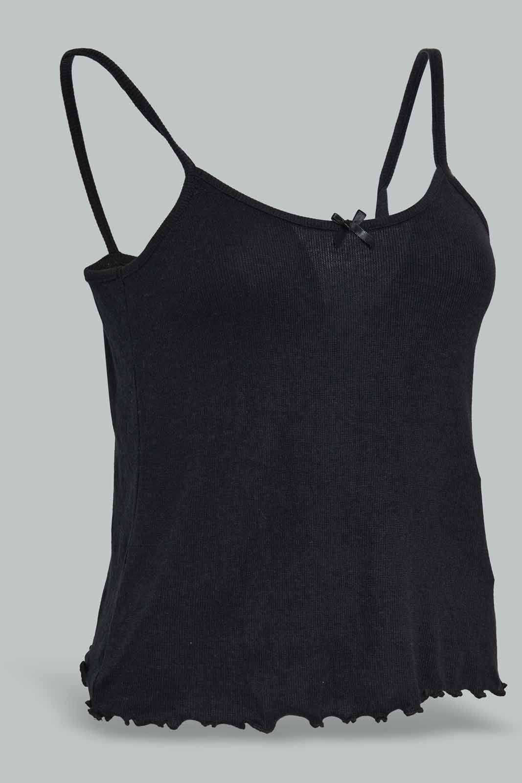 Redtag-Black-Cami-With-Short-Pajama-Set-Category:Pyjama-Sets,-Colour:Black,-Deals:New-In,-Filter:Women's-Clothing,-New-In-Women-APL,-Non-Sale,-Section:Women,-W22O,-Women-Pyjama-Sets--
