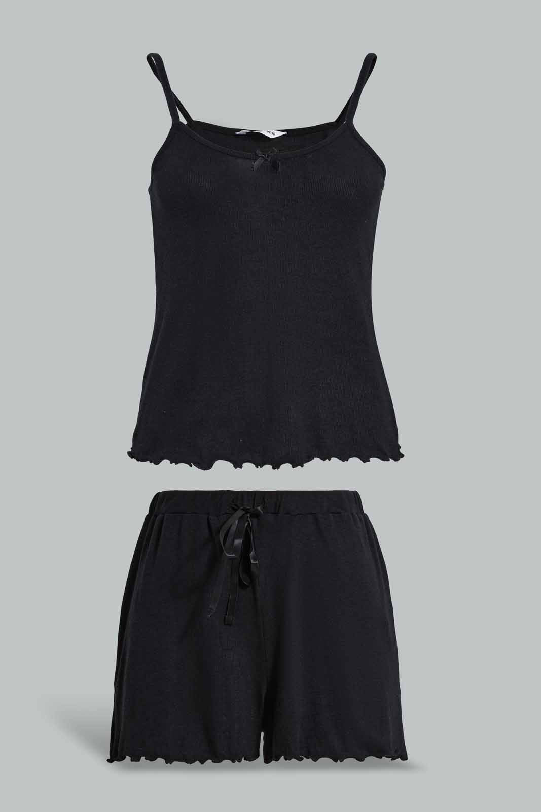 Redtag-Black-Cami-With-Short-Pajama-Set-Category:Pyjama-Sets,-Colour:Black,-Deals:New-In,-Filter:Women's-Clothing,-New-In-Women-APL,-Non-Sale,-Section:Women,-W22O,-Women-Pyjama-Sets--