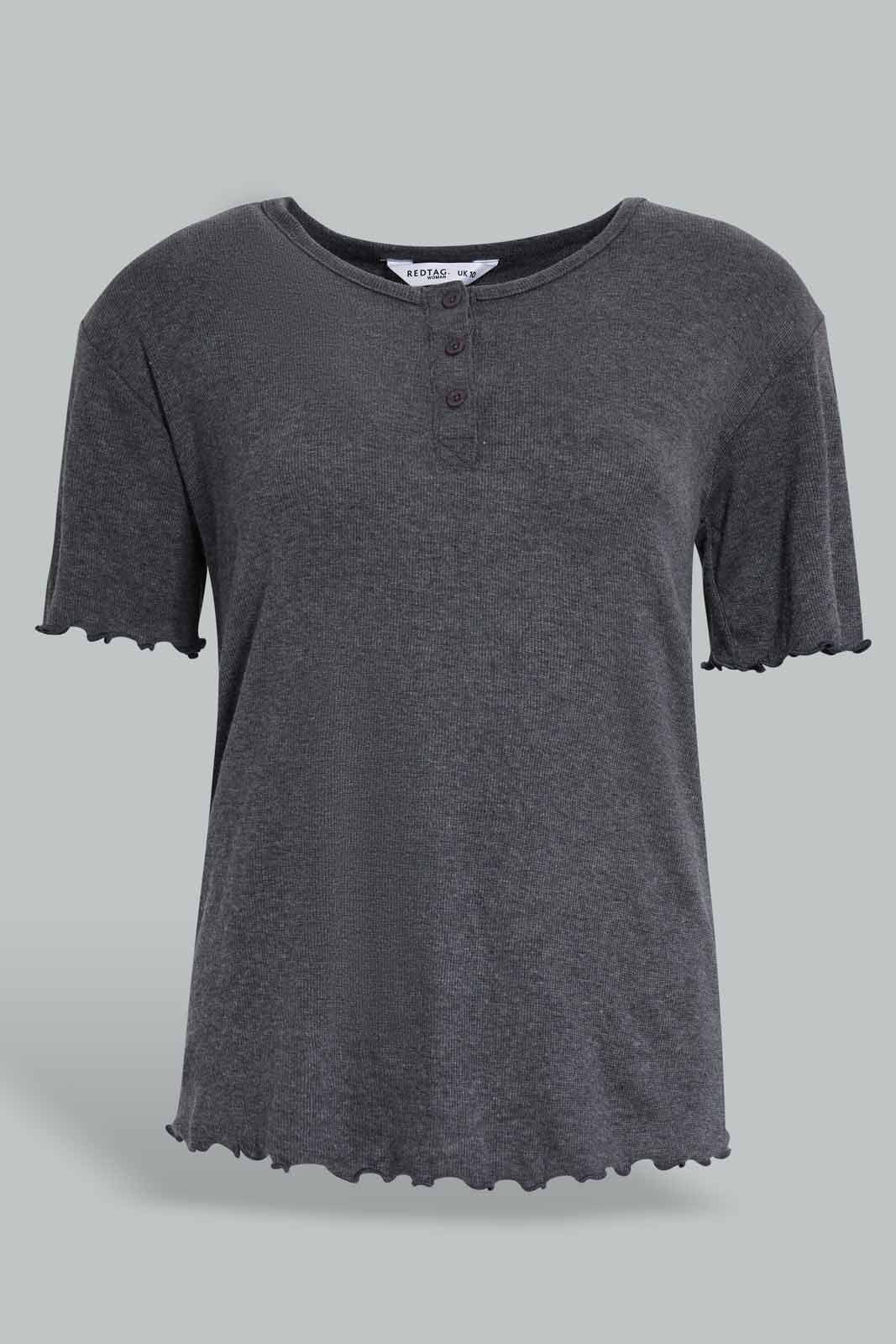 Redtag-Charcoal-Melange-Shortsleeves-With-Short-Pajama-Set-Category:Pyjama-Sets,-Colour:Charcoal,-Deals:New-In,-Filter:Women's-Clothing,-New-In-Women-APL,-Non-Sale,-Section:Women,-W22O,-Women-Pyjama-Sets--
