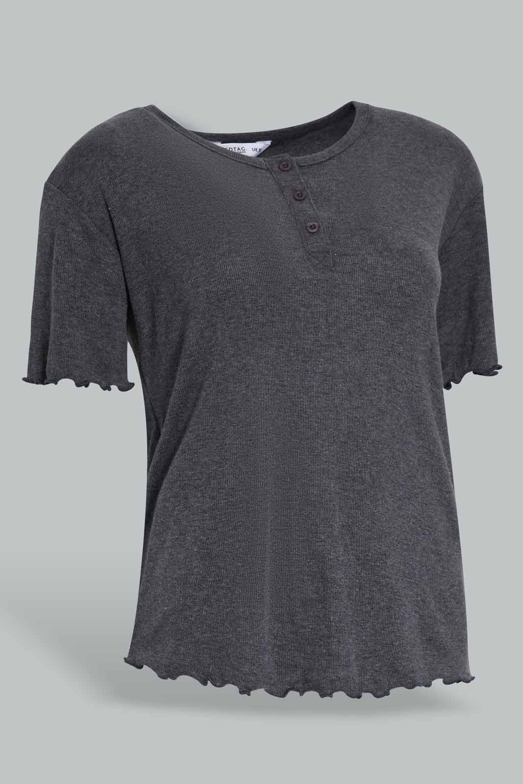 Redtag-Charcoal-Melange-Shortsleeves-With-Short-Pajama-Set-Category:Pyjama-Sets,-Colour:Charcoal,-Deals:New-In,-Filter:Women's-Clothing,-New-In-Women-APL,-Non-Sale,-Section:Women,-W22O,-Women-Pyjama-Sets--