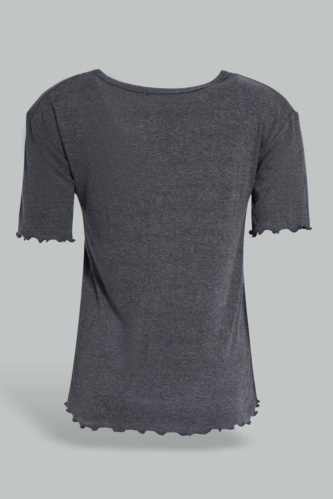 Redtag-Charcoal-Melange-Shortsleeves-With-Short-Pajama-Set-Category:Pyjama-Sets,-Colour:Charcoal,-Deals:New-In,-Filter:Women's-Clothing,-New-In-Women-APL,-Non-Sale,-Section:Women,-W22O,-Women-Pyjama-Sets--