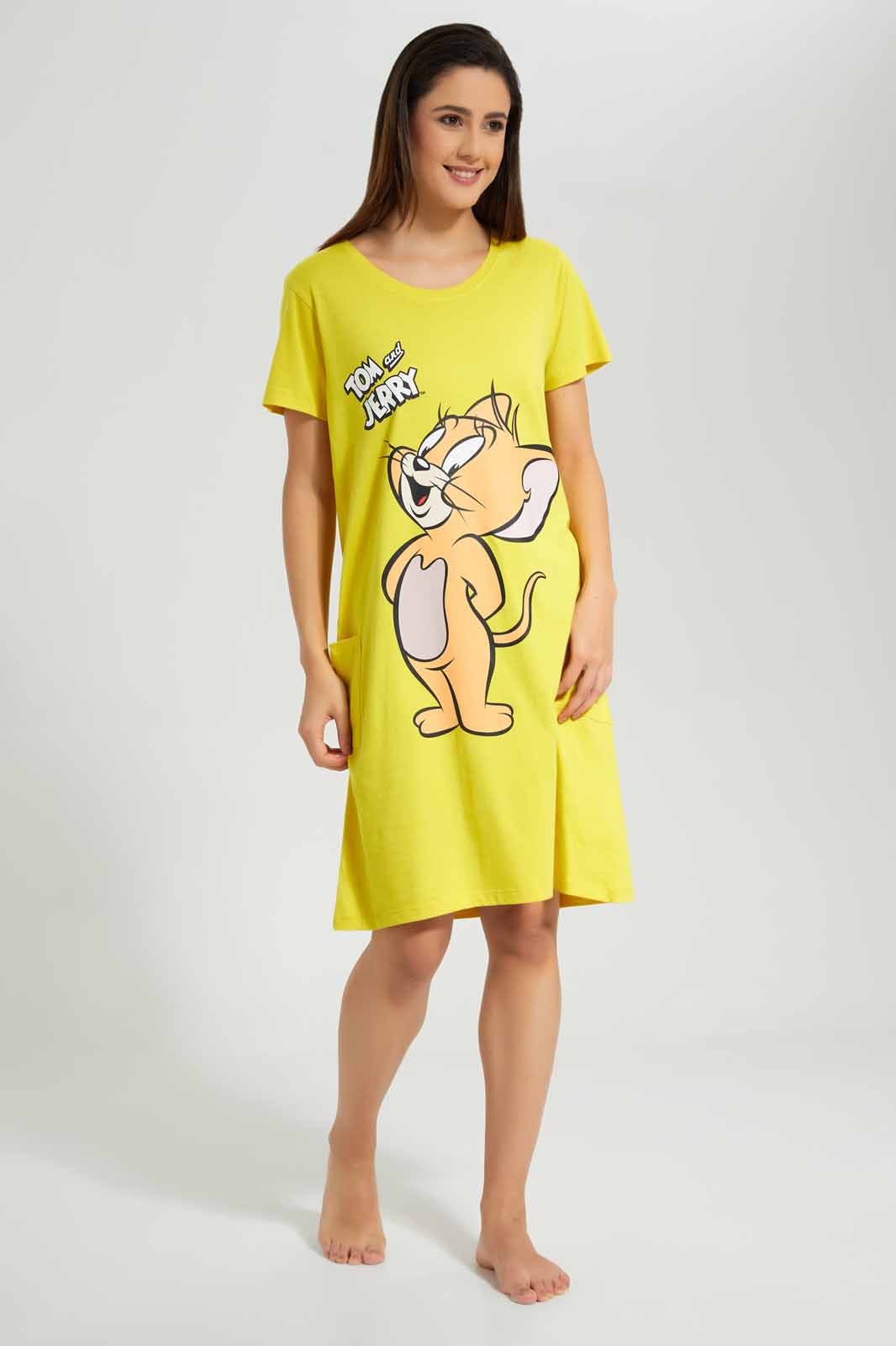 Redtag-Yellow-Ladies-Night-Dress-With-Side-Pockets-Category:Nightshirts,-CHR,-Colour:Yellow,-Deals:New-In,-Filter:Women's-Clothing,-New-In-Women-APL,-Non-Sale,-Section:Women,-W22O,-Women-Nightshirts--