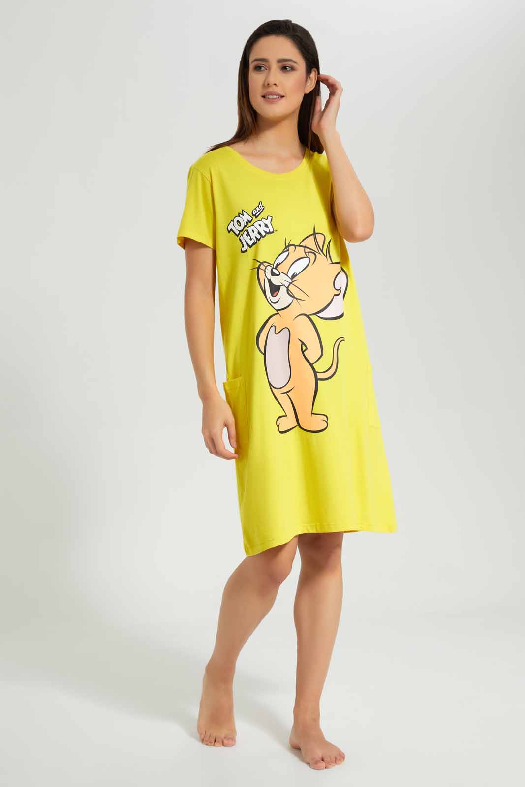 Redtag-Yellow-Ladies-Night-Dress-With-Side-Pockets-Category:Nightshirts,-CHR,-Colour:Yellow,-Deals:New-In,-Filter:Women's-Clothing,-New-In-Women-APL,-Non-Sale,-Section:Women,-W22O,-Women-Nightshirts--