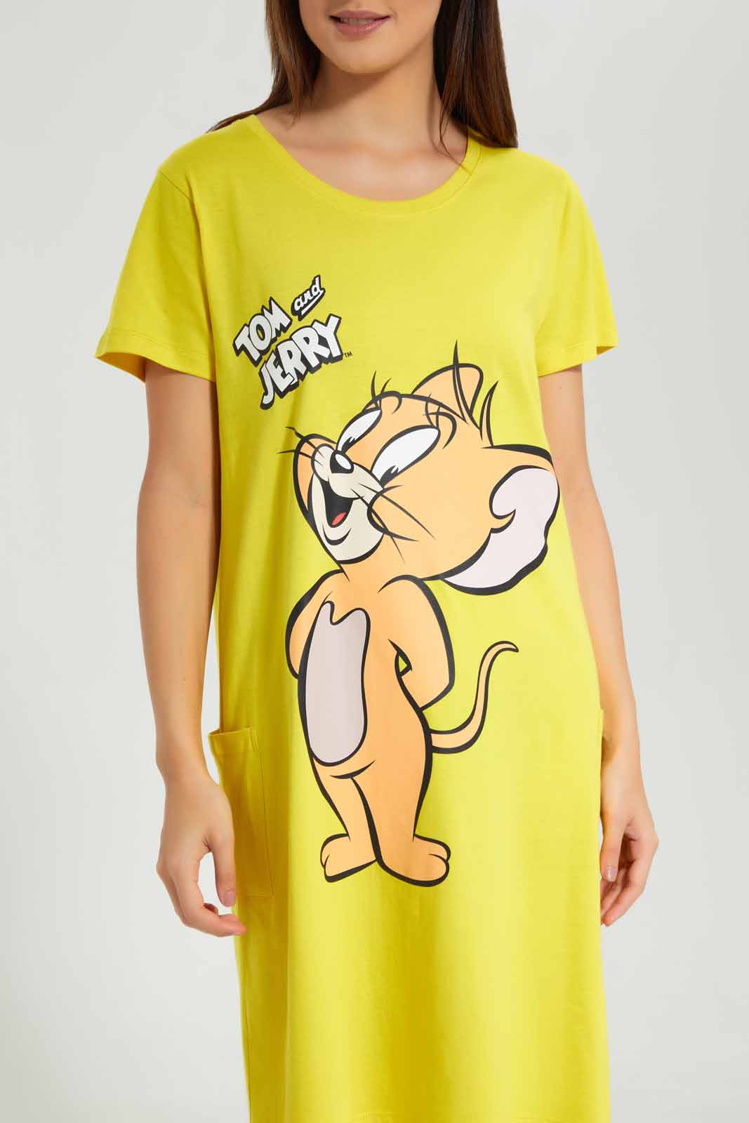 Redtag-Yellow-Ladies-Night-Dress-With-Side-Pockets-Category:Nightshirts,-CHR,-Colour:Yellow,-Deals:New-In,-Filter:Women's-Clothing,-New-In-Women-APL,-Non-Sale,-Section:Women,-W22O,-Women-Nightshirts--