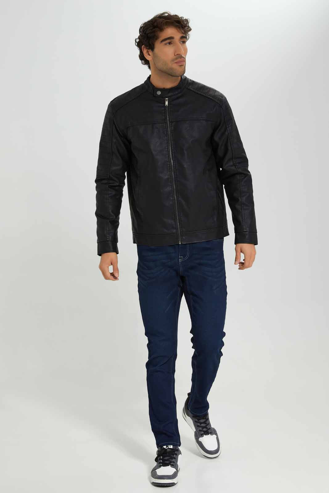 Redtag-Black-PU-Biker-Jacket-Category:Jackets,-Colour:Black,-Deals:New-In,-Filter:Men's-Clothing,-Men-Jackets,-New-In-Men-APL,-Non-Sale,-Section:Men,-W22B-Men's-
