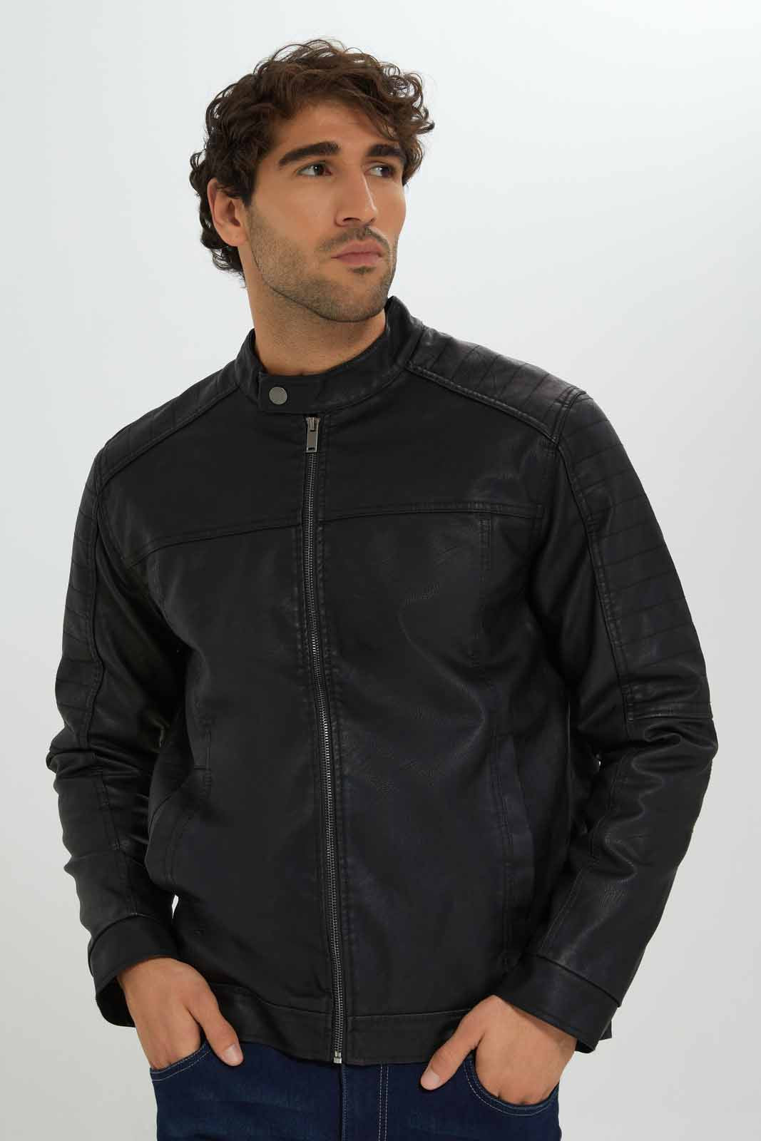 Redtag-Black-PU-Biker-Jacket-Category:Jackets,-Colour:Black,-Deals:New-In,-Filter:Men's-Clothing,-Men-Jackets,-New-In-Men-APL,-Non-Sale,-Section:Men,-W22B-Men's-
