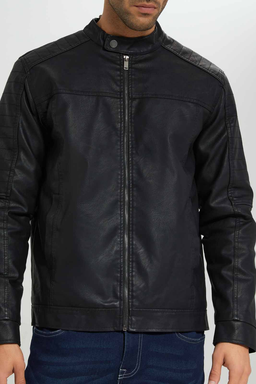 Redtag-Black-PU-Biker-Jacket-Category:Jackets,-Colour:Black,-Deals:New-In,-Filter:Men's-Clothing,-Men-Jackets,-New-In-Men-APL,-Non-Sale,-Section:Men,-W22B-Men's-