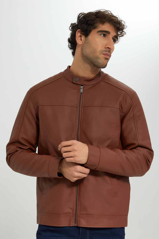 Redtag-Tan-PU-Biker-Jacket-Category:Jackets,-Colour:Tan,-Deals:New-In,-Filter:Men's-Clothing,-Men-Jackets,-New-In-Men-APL,-Non-Sale,-Section:Men,-W22B-Men's-
