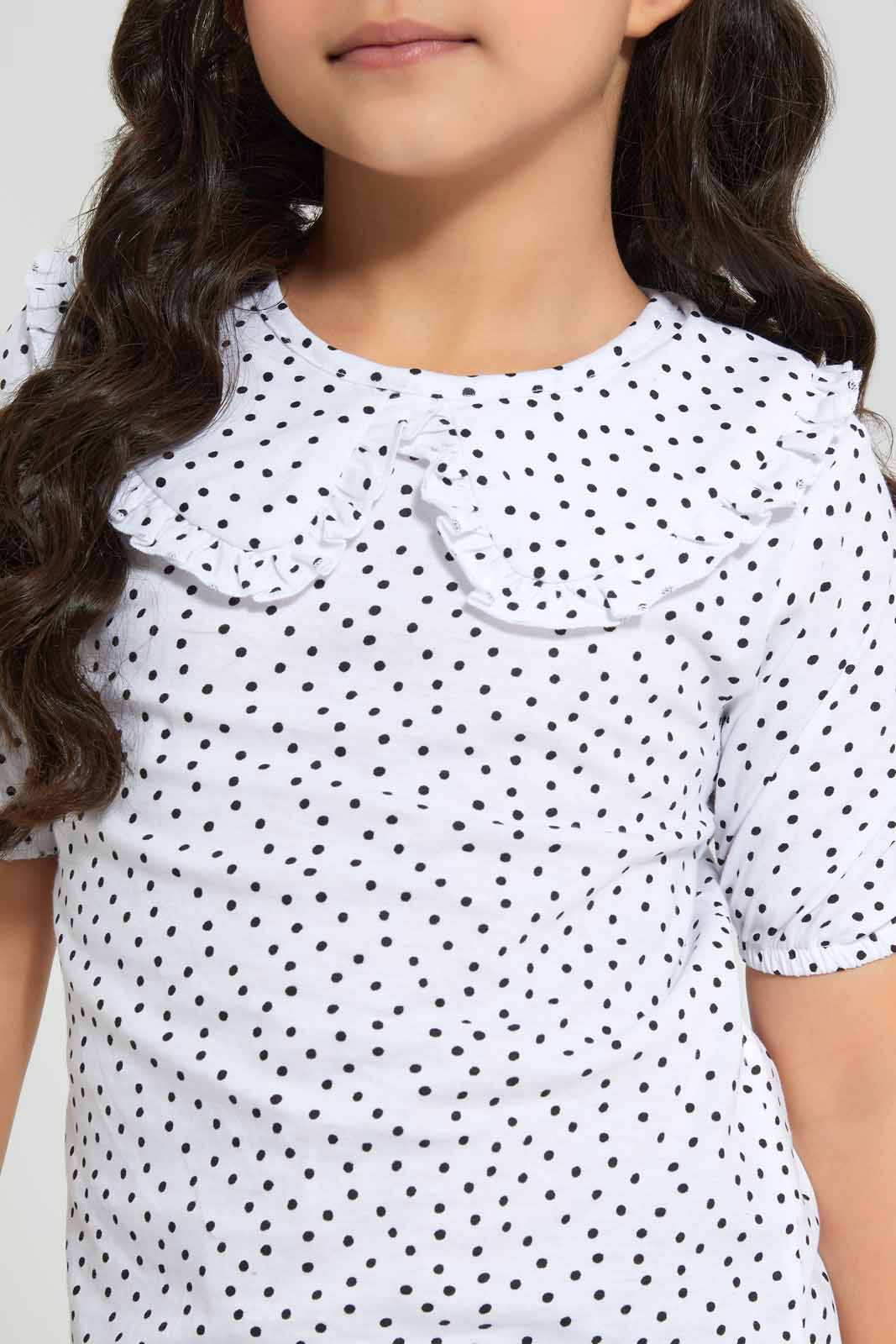Redtag-White-Peter-Pan-Collar-Fashion-T-Shirt--White-Spot-Category:T-Shirts,-Colour:White,-Deals:New-In,-Filter:Girls-(2-to-8-Yrs),-GIR-T-Shirts,-New-In-GIR,-Non-Sale,-Section:Girls-(0-to-14Yrs),-TBL,-W22O-Girls-2 to 8 Years