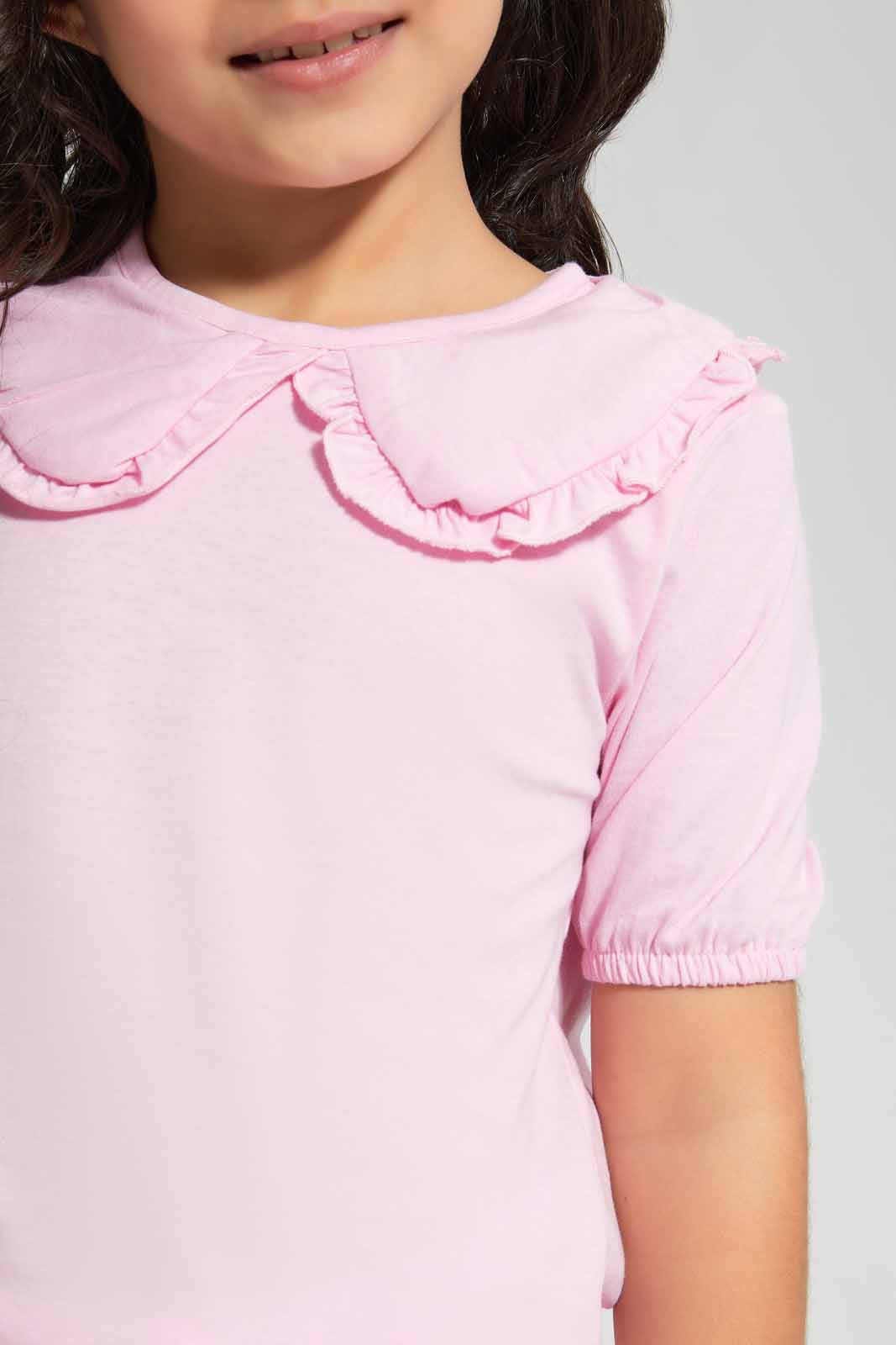 Redtag-Pink-Peter-Pan-Collar-Fashion-T-Shirt--Pink-Category:T-Shirts,-Colour:Apricot,-Deals:New-In,-Filter:Girls-(2-to-8-Yrs),-GIR-T-Shirts,-New-In-GIR,-Non-Sale,-Section:Girls-(0-to-14Yrs),-TBL,-W22O-Girls-2 to 8 Years