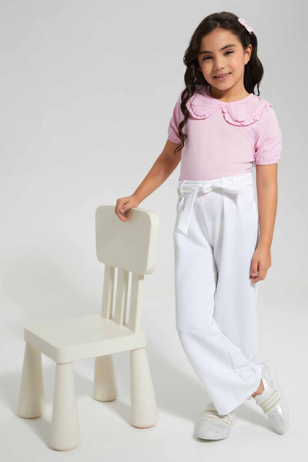 Redtag-Pink-Peter-Pan-Collar-Fashion-T-Shirt--Pink-Category:T-Shirts,-Colour:Apricot,-Deals:New-In,-Filter:Girls-(2-to-8-Yrs),-GIR-T-Shirts,-New-In-GIR,-Non-Sale,-Section:Girls-(0-to-14Yrs),-TBL,-W22O-Girls-2 to 8 Years