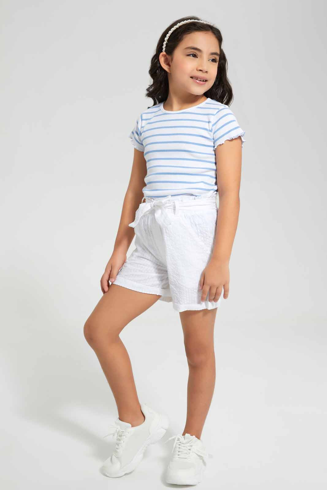 Redtag-White-Seersucker-Short--Category:Shorts,-Colour:White,-Deals:New-In,-Filter:Girls-(2-to-8-Yrs),-GIR-Shorts,-New-In-GIR,-Non-Sale,-Section:Girls-(0-to-14Yrs),-TBL,-W22O-Girls-2 to 8 Years