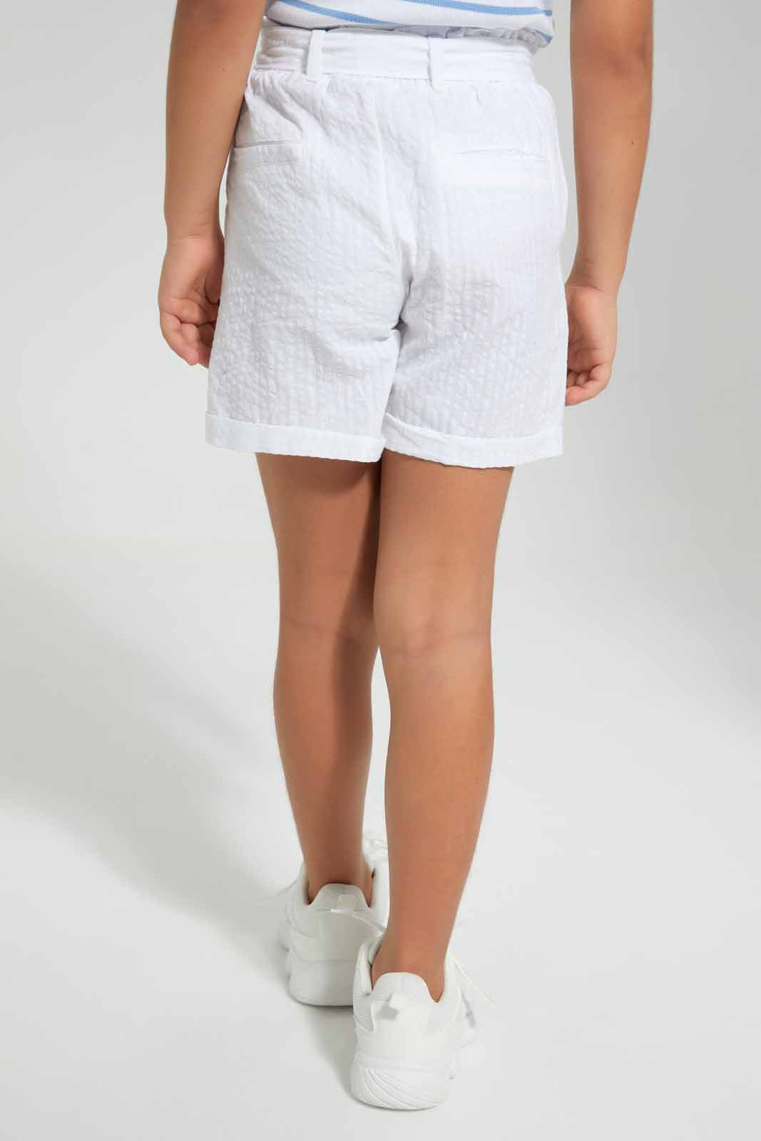 Redtag-White-Seersucker-Short--Category:Shorts,-Colour:White,-Deals:New-In,-Filter:Girls-(2-to-8-Yrs),-GIR-Shorts,-New-In-GIR,-Non-Sale,-Section:Girls-(0-to-14Yrs),-TBL,-W22O-Girls-2 to 8 Years
