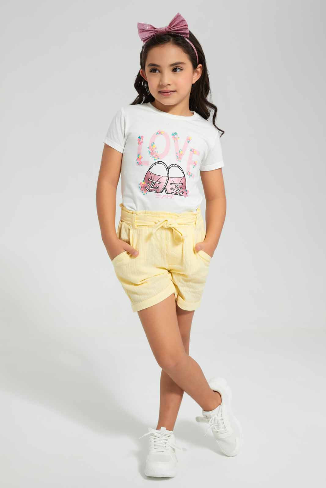 Redtag-Yellow-Pink-Seersucker-Short--Category:Shorts,-Colour:Yellow,-Deals:New-In,-Filter:Girls-(2-to-8-Yrs),-GIR-Shorts,-New-In-GIR,-Non-Sale,-Section:Girls-(0-to-14Yrs),-TBL,-W22O-Girls-2 to 8 Years
