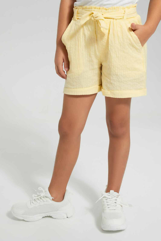 Redtag-Yellow-Pink-Seersucker-Short--Category:Shorts,-Colour:Yellow,-Deals:New-In,-Filter:Girls-(2-to-8-Yrs),-GIR-Shorts,-New-In-GIR,-Non-Sale,-Section:Girls-(0-to-14Yrs),-TBL,-W22O-Girls-2 to 8 Years
