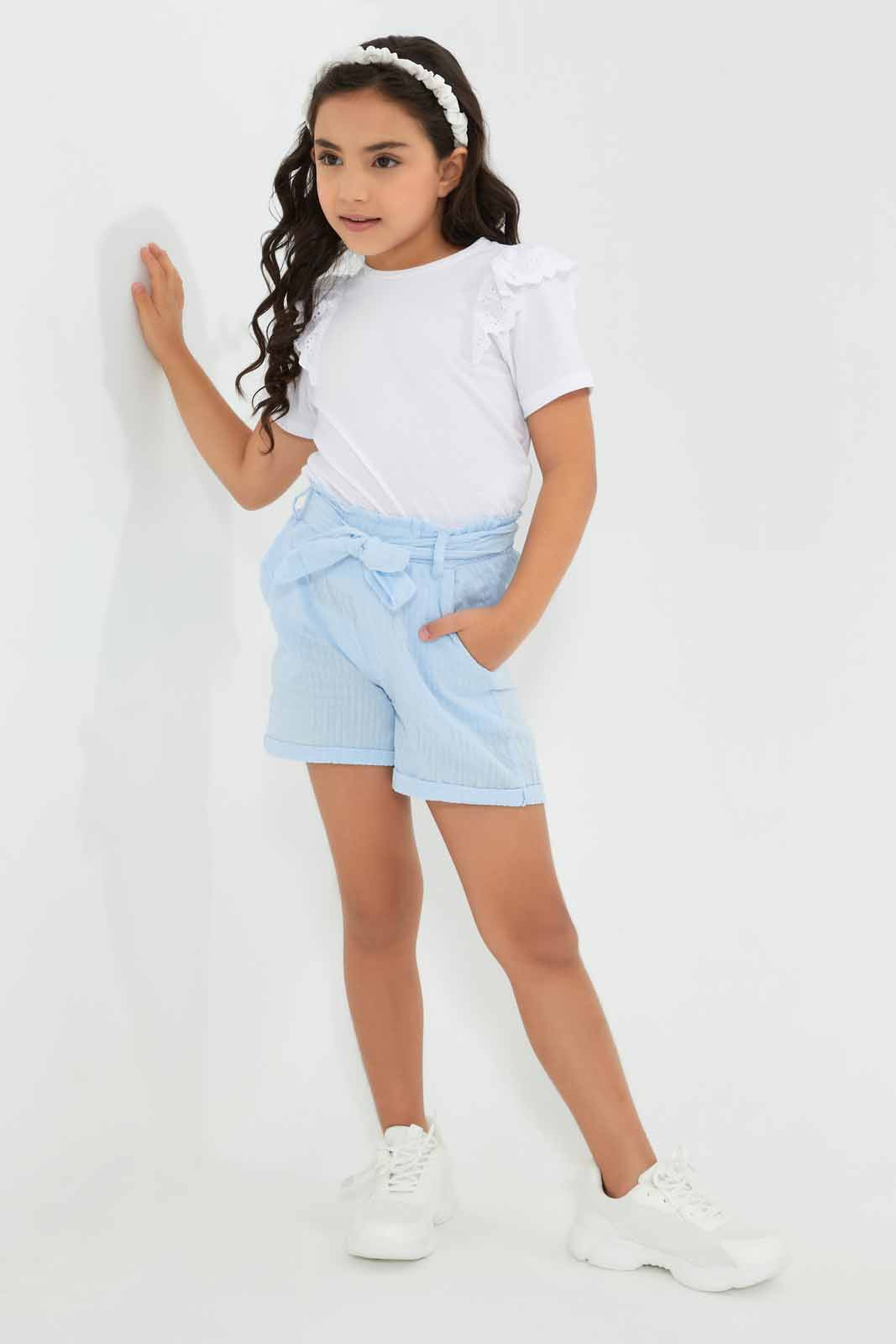 Redtag-Blue-Seersucker-Short--Category:Shorts,-Colour:Blue,-Deals:New-In,-Filter:Girls-(2-to-8-Yrs),-GIR-Shorts,-New-In-GIR,-Non-Sale,-Section:Girls-(0-to-14Yrs),-TBL,-W22O-Girls-2 to 8 Years