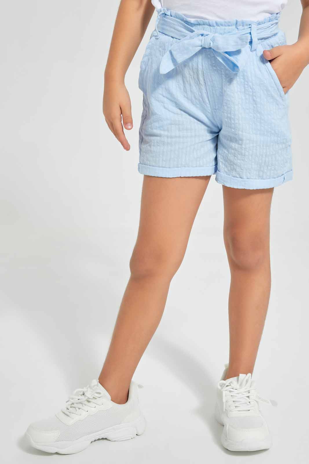 Redtag-Blue-Seersucker-Short--Category:Shorts,-Colour:Blue,-Deals:New-In,-Filter:Girls-(2-to-8-Yrs),-GIR-Shorts,-New-In-GIR,-Non-Sale,-Section:Girls-(0-to-14Yrs),-TBL,-W22O-Girls-2 to 8 Years