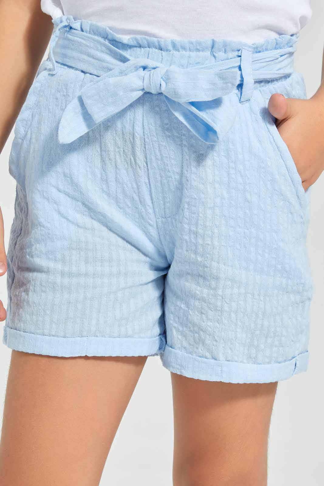Redtag-Blue-Seersucker-Short--Category:Shorts,-Colour:Blue,-Deals:New-In,-Filter:Girls-(2-to-8-Yrs),-GIR-Shorts,-New-In-GIR,-Non-Sale,-Section:Girls-(0-to-14Yrs),-TBL,-W22O-Girls-2 to 8 Years