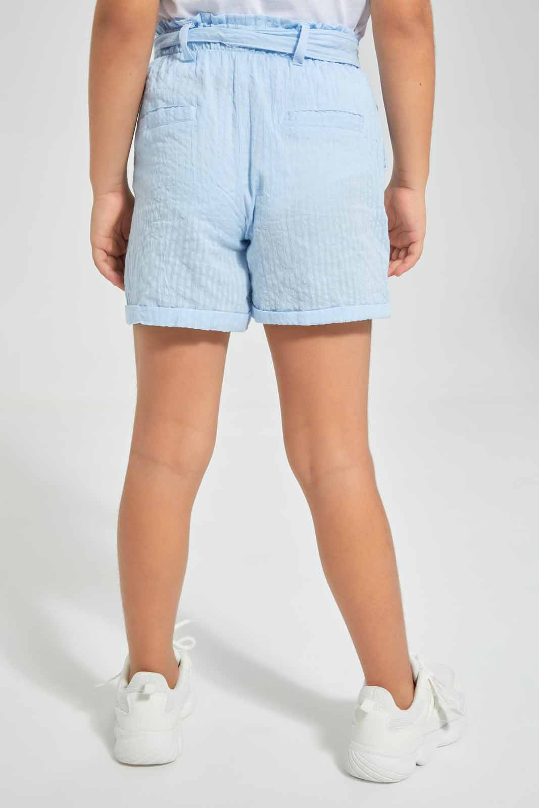 Redtag-Blue-Seersucker-Short--Category:Shorts,-Colour:Blue,-Deals:New-In,-Filter:Girls-(2-to-8-Yrs),-GIR-Shorts,-New-In-GIR,-Non-Sale,-Section:Girls-(0-to-14Yrs),-TBL,-W22O-Girls-2 to 8 Years