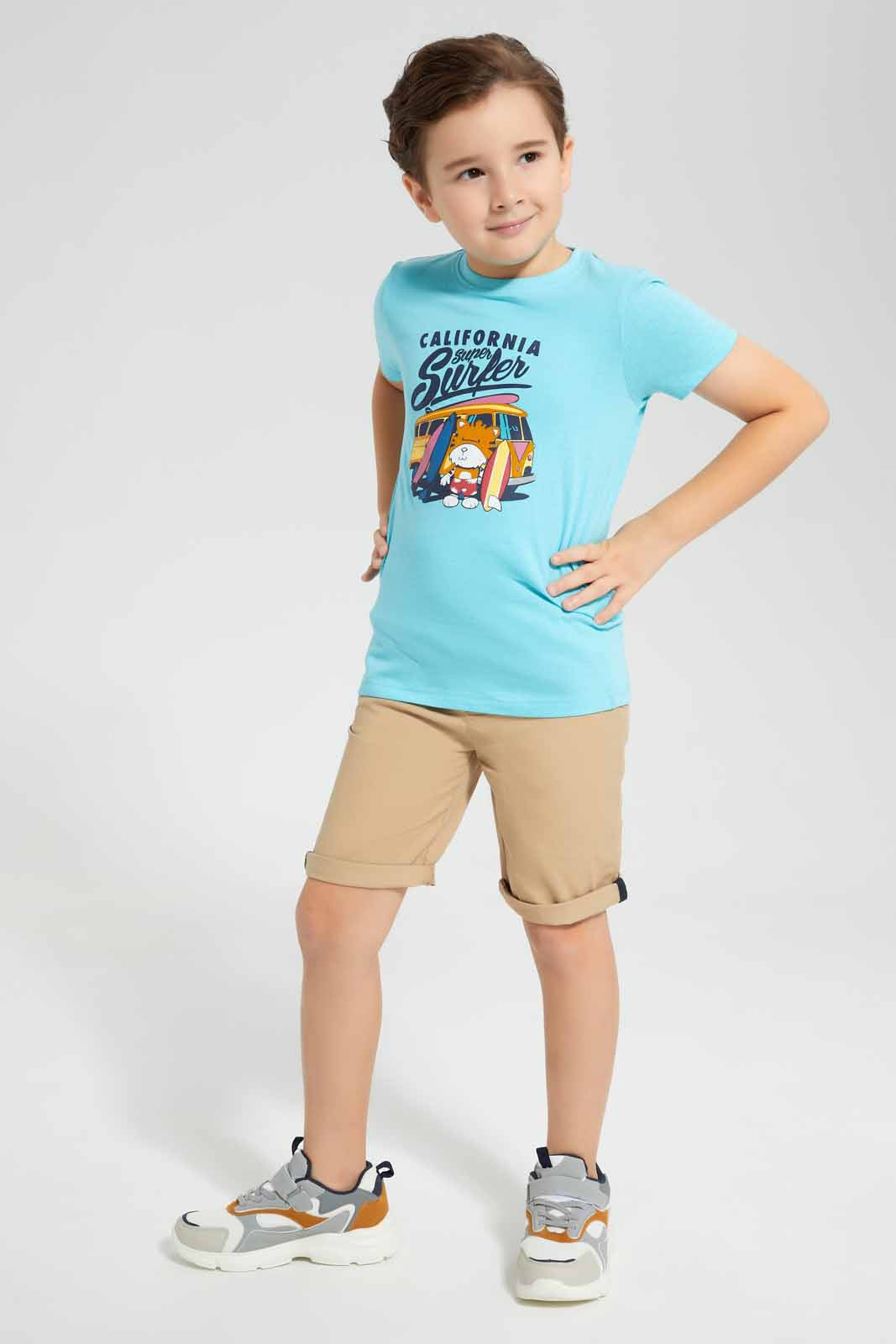 Redtag-Blue-Tiger-Holiday-Gel-Print-T-Shirt-And-Short-Set-BOY-Sets,-Category:Sets,-Colour:Blue,-Deals:New-In,-Filter:Boys-(2-to-8-Yrs),-New-In-BOY-APL,-Non-Sale,-Section:Boys-(0-to-14Yrs),-W22O-Boys-2 to 8 Years
