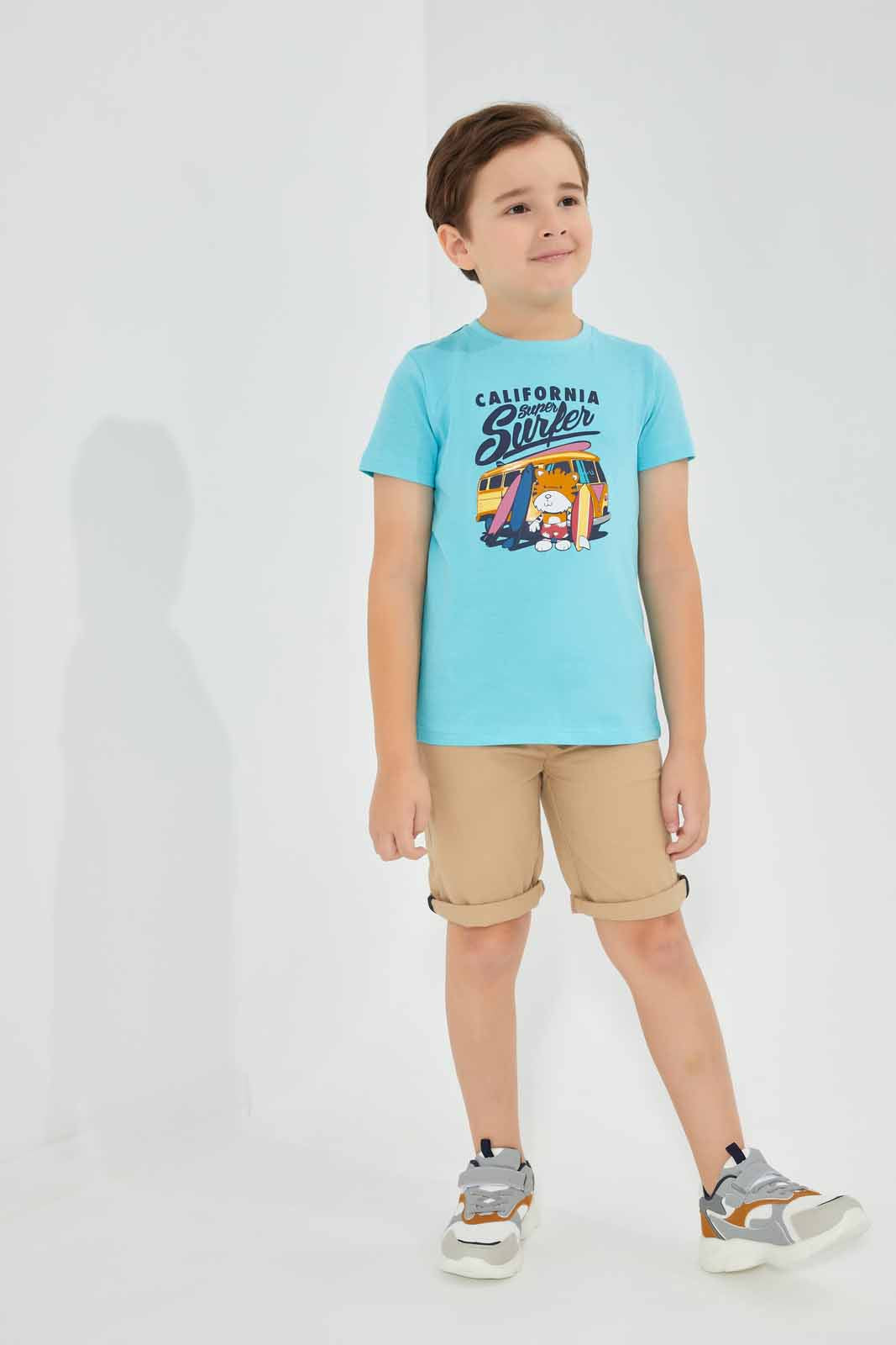 Redtag-Blue-Tiger-Holiday-Gel-Print-T-Shirt-And-Short-Set-BOY-Sets,-Category:Sets,-Colour:Blue,-Deals:New-In,-Filter:Boys-(2-to-8-Yrs),-New-In-BOY-APL,-Non-Sale,-Section:Boys-(0-to-14Yrs),-W22O-Boys-2 to 8 Years