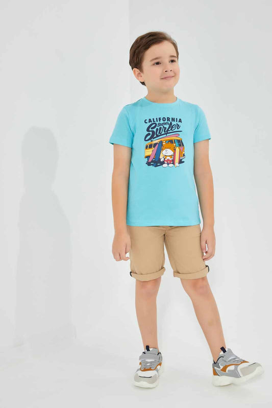 Redtag-Blue-Tiger-Holiday-Gel-Print-T-Shirt-And-Short-Set-BOY-Sets,-Category:Sets,-Colour:Blue,-Deals:New-In,-Filter:Boys-(2-to-8-Yrs),-New-In-BOY-APL,-Non-Sale,-Section:Boys-(0-to-14Yrs),-W22O-Boys-2 to 8 Years
