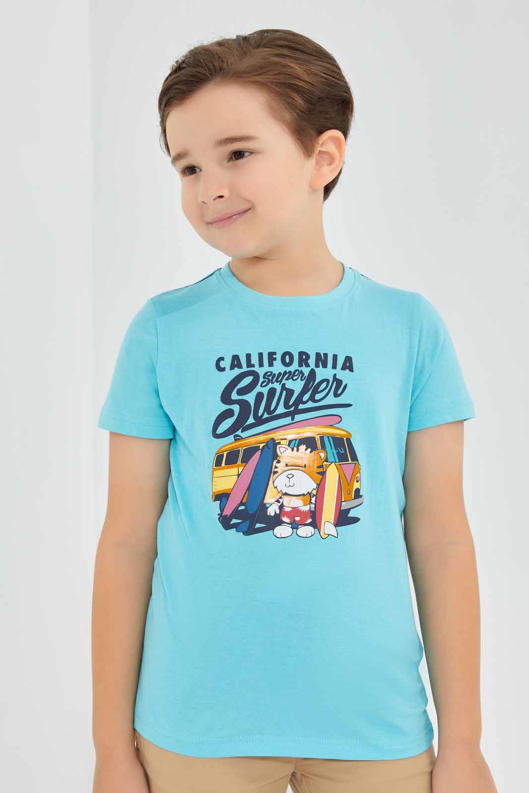 Redtag-Blue-Tiger-Holiday-Gel-Print-T-Shirt-And-Short-Set-BOY-Sets,-Category:Sets,-Colour:Blue,-Deals:New-In,-Filter:Boys-(2-to-8-Yrs),-New-In-BOY-APL,-Non-Sale,-Section:Boys-(0-to-14Yrs),-W22O-Boys-2 to 8 Years