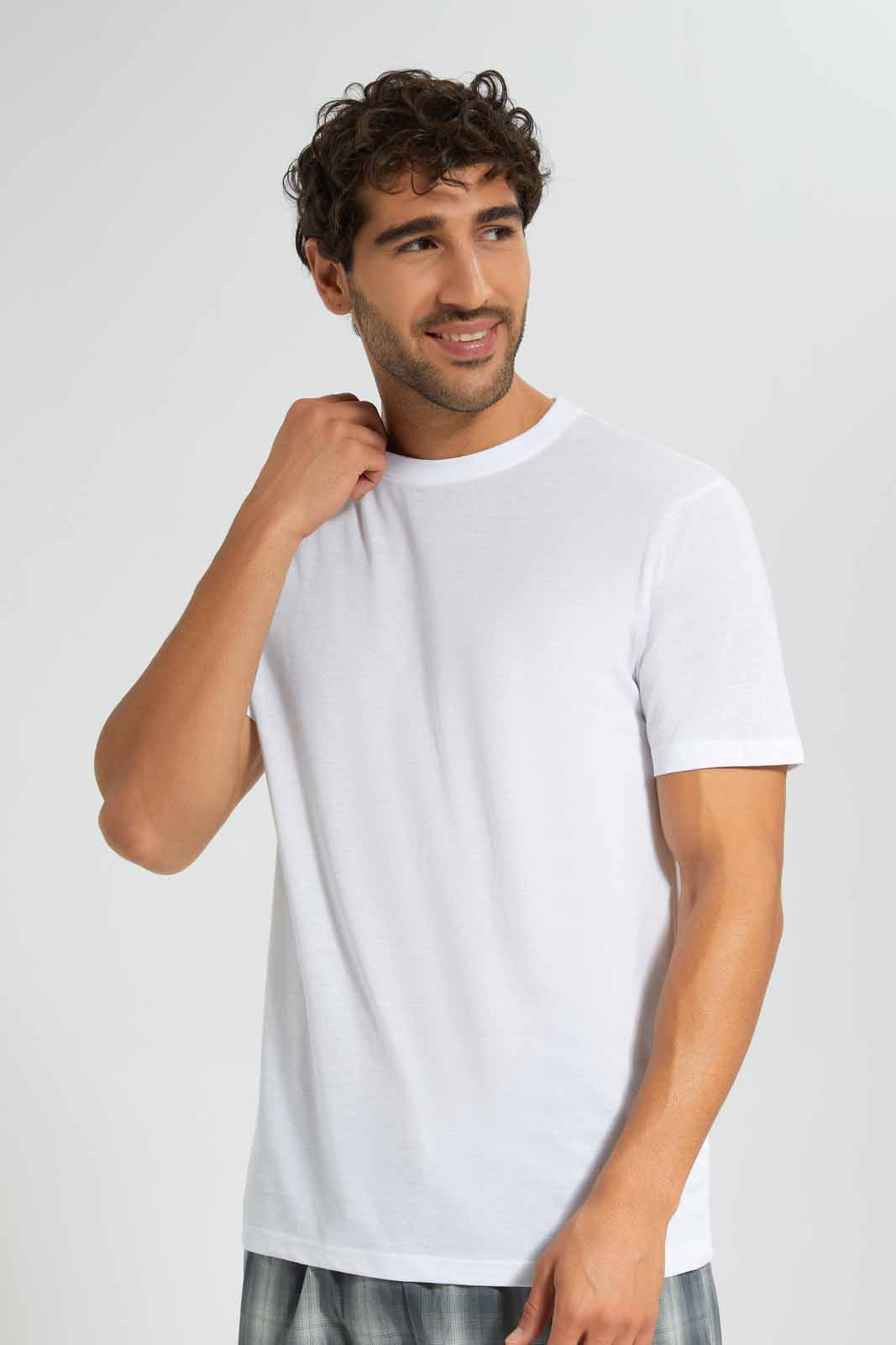 Redtag-White-Pyjama-Set-With-Check-Shorts-Category:Pyjama-Sets,-Colour:White,-Deals:New-In,-Filter:Men's-Clothing,-Men-Pyjama-Sets,-New-In-Men,-Non-Sale,-Section:Men,-W22O-Men's-